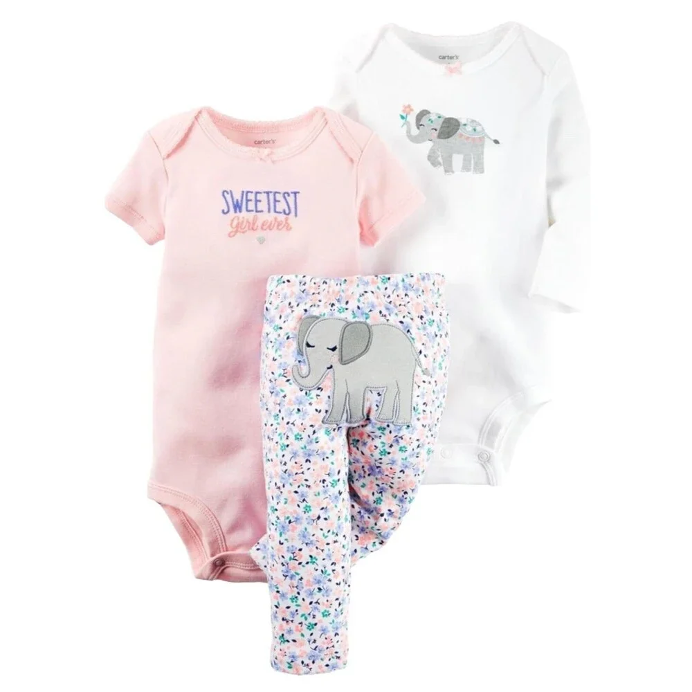 Baby Girl 3 Piece Outfit Set Boho Elephant SWEET One Piece Bodysuits & Pants 3m